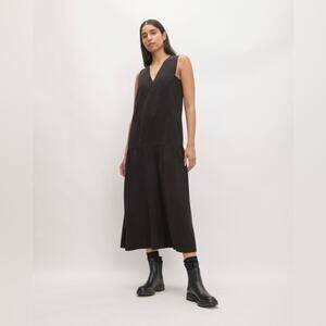 Everlane The TENCEL™ V-Neck Dress Black Sleeveless Tiered Long Midi NWT Size XXS